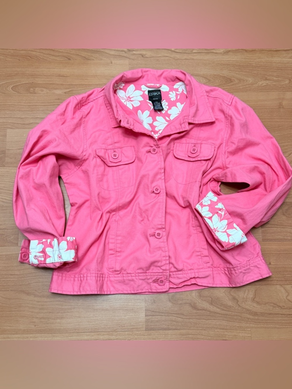 Erika Hot Pink Cotton Button Up Jacket Floral Lining - 12P